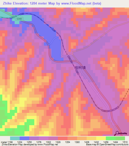 Zhike,China Elevation Map