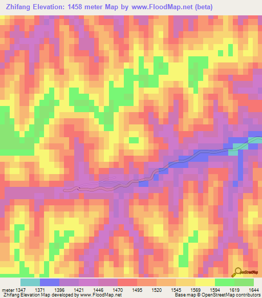 Zhifang,China Elevation Map