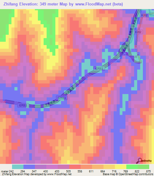 Zhifang,China Elevation Map
