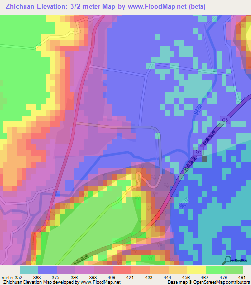 Zhichuan,China Elevation Map