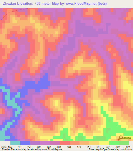 Zhexian,China Elevation Map