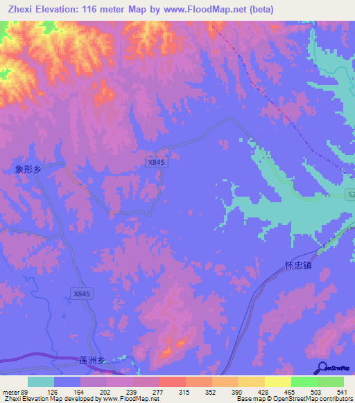 Zhexi,China Elevation Map