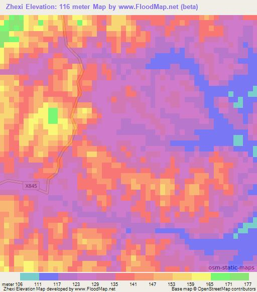 Zhexi,China Elevation Map