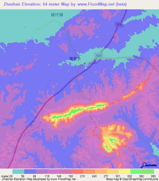 Zheshan,China Elevation Map