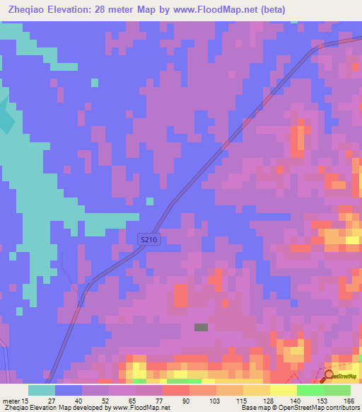 Zheqiao,China Elevation Map