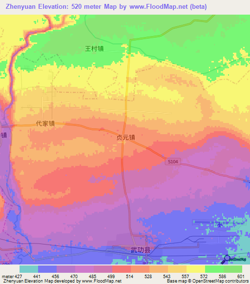 Zhenyuan,China Elevation Map