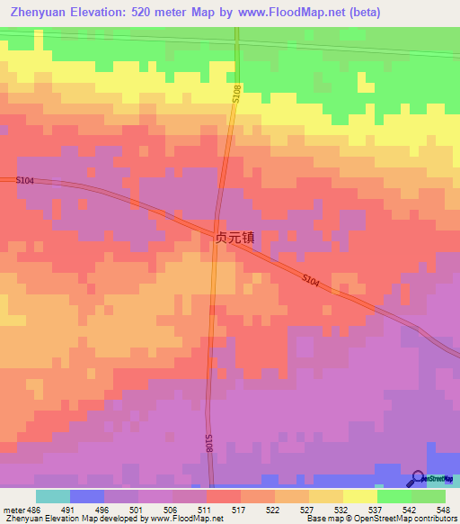 Zhenyuan,China Elevation Map