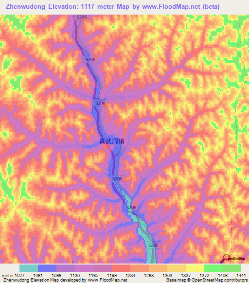 Zhenwudong,China Elevation Map
