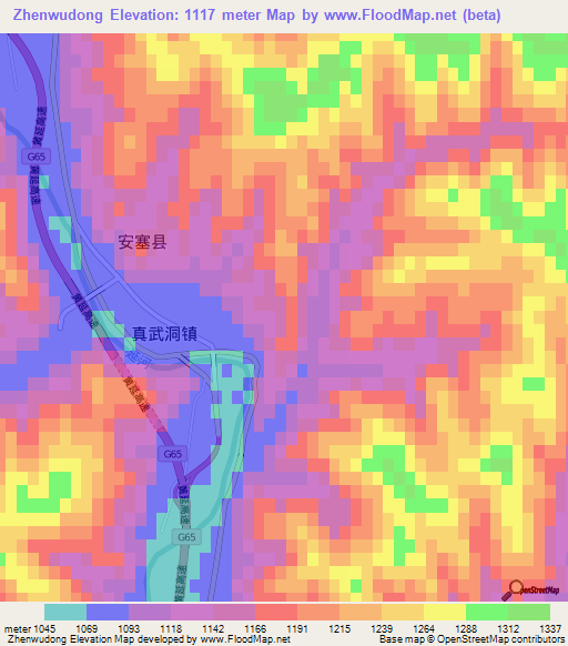 Zhenwudong,China Elevation Map