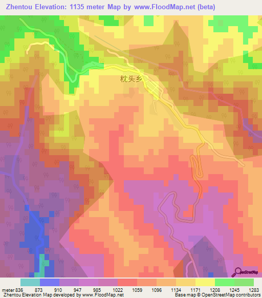 Zhentou,China Elevation Map