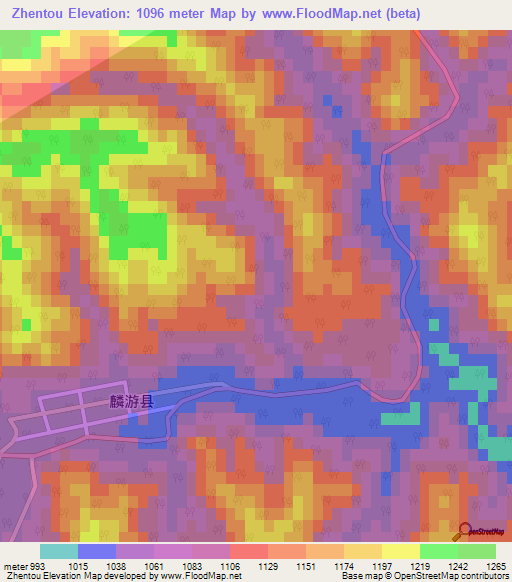 Zhentou,China Elevation Map