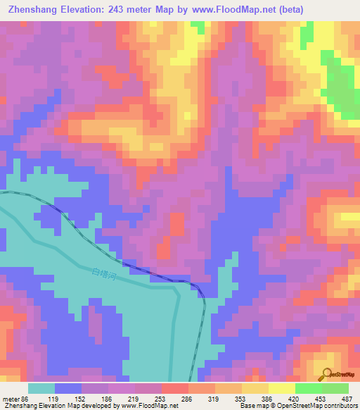 Zhenshang,China Elevation Map
