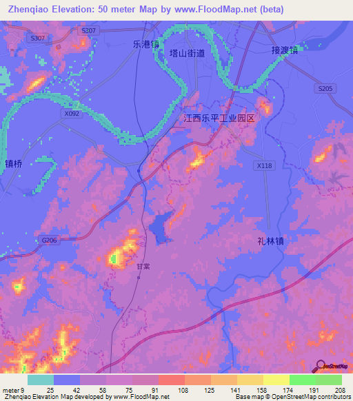 Zhenqiao,China Elevation Map