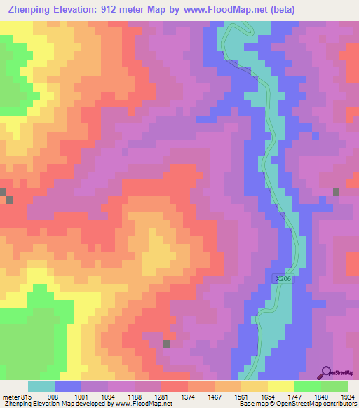 Zhenping,China Elevation Map