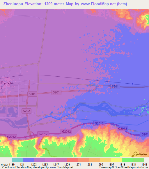 Zhenluopu,China Elevation Map