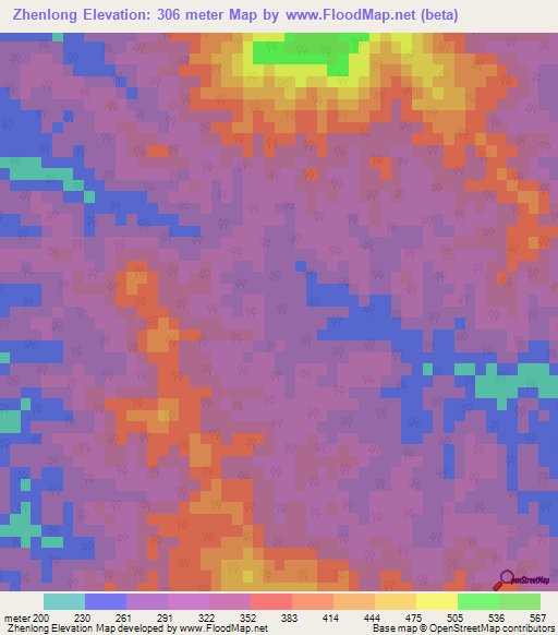 Zhenlong,China Elevation Map