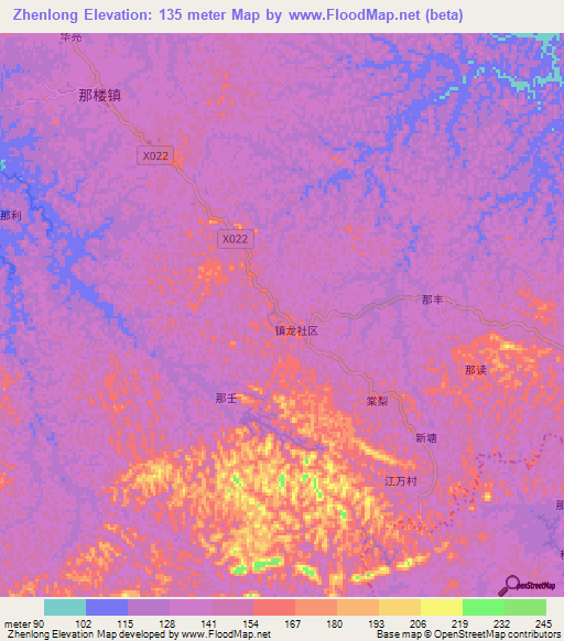 Zhenlong,China Elevation Map
