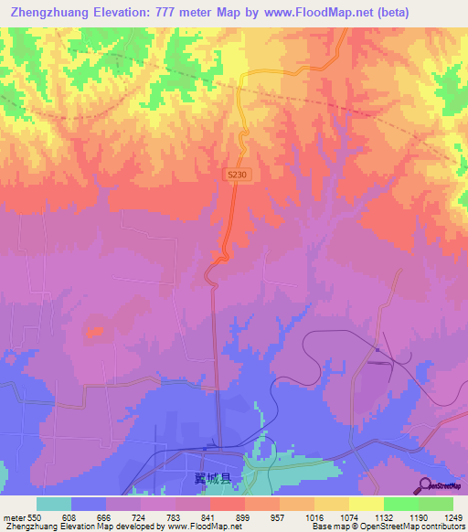 Zhengzhuang,China Elevation Map
