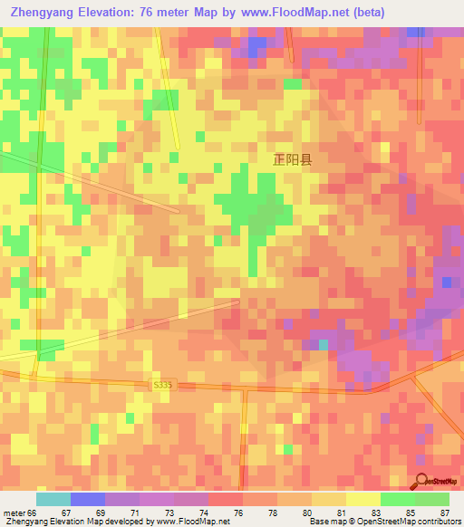 Zhengyang,China Elevation Map