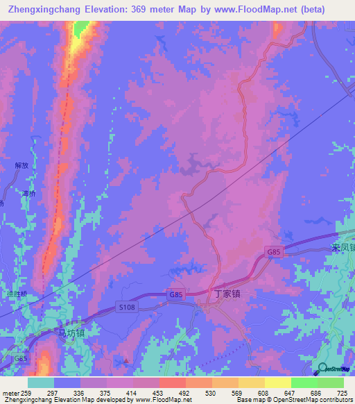 Zhengxingchang,China Elevation Map