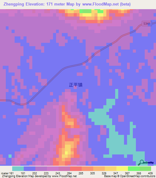 Zhengping,China Elevation Map