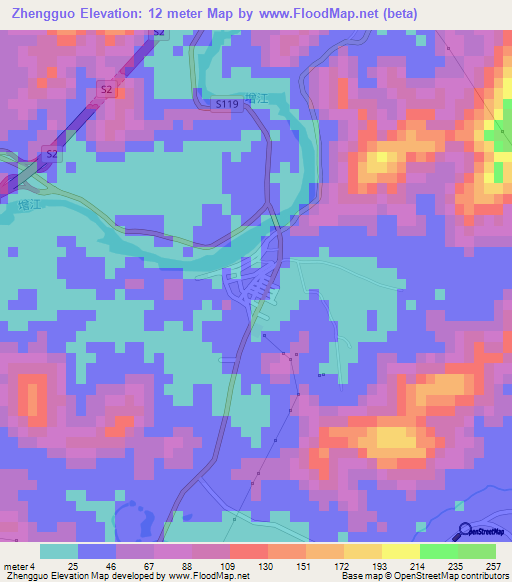 Zhengguo,China Elevation Map