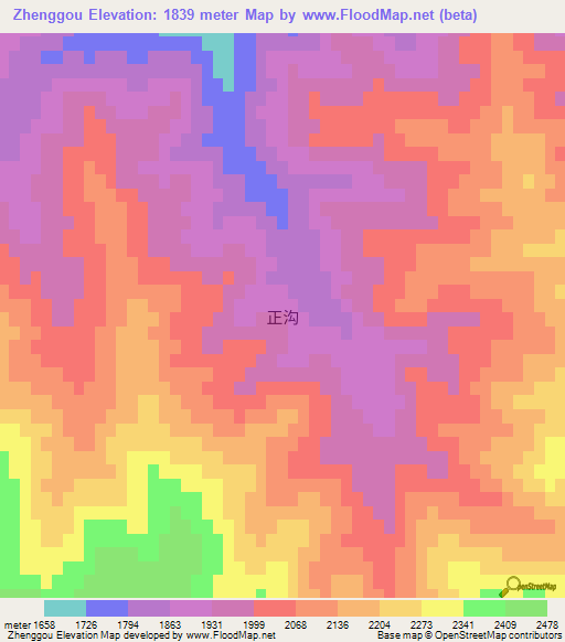 Zhenggou,China Elevation Map