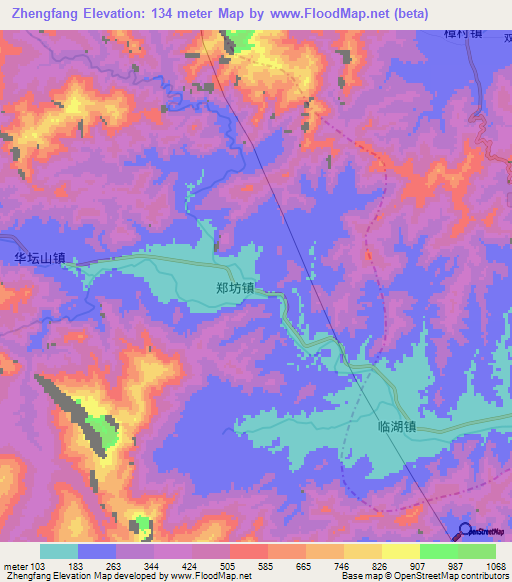 Zhengfang,China Elevation Map