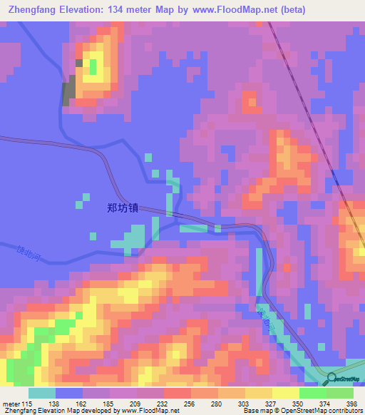 Zhengfang,China Elevation Map