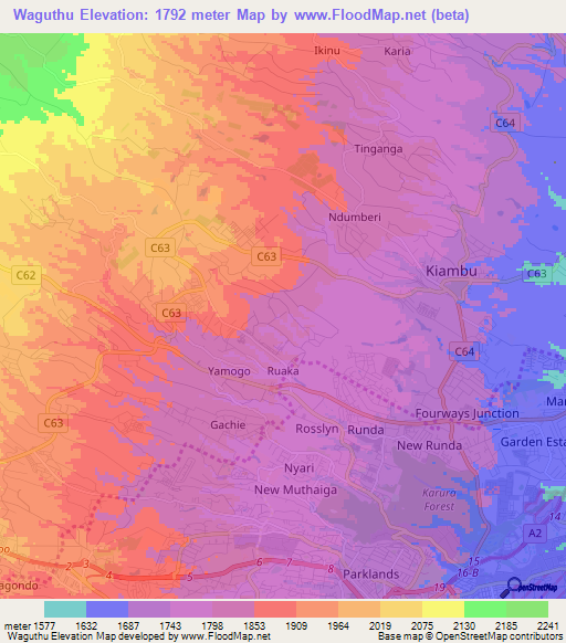 Waguthu,Kenya Elevation Map
