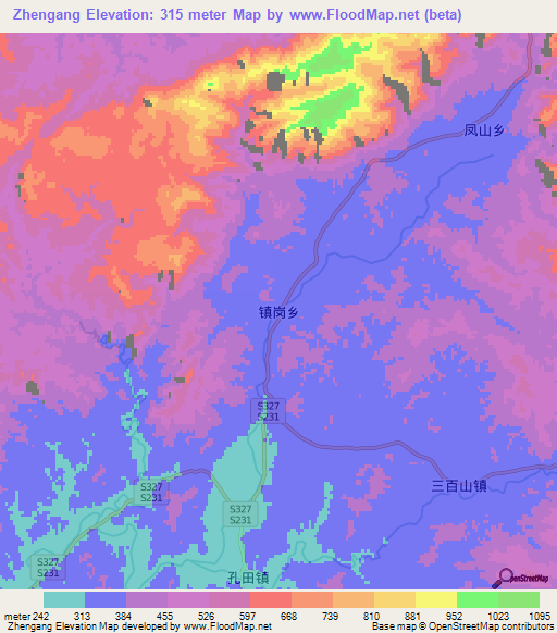 Zhengang,China Elevation Map