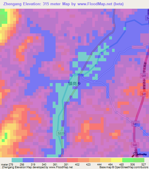 Zhengang,China Elevation Map