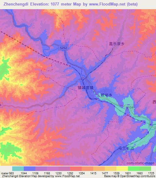 Zhenchengdi,China Elevation Map