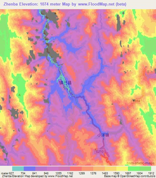 Zhenba,China Elevation Map