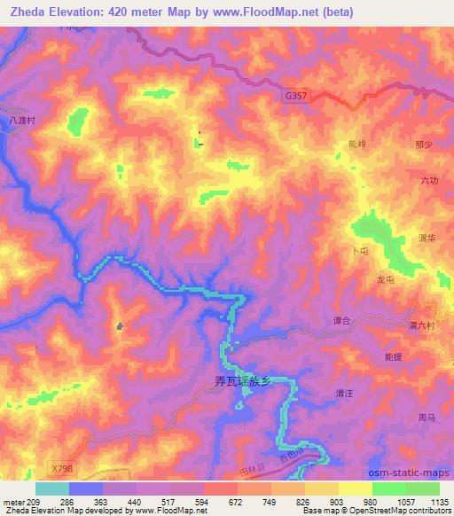 Zheda,China Elevation Map