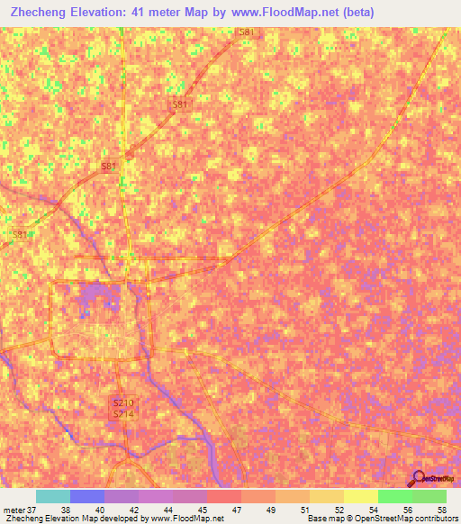 Zhecheng,China Elevation Map