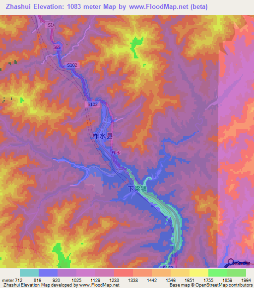 Zhashui,China Elevation Map