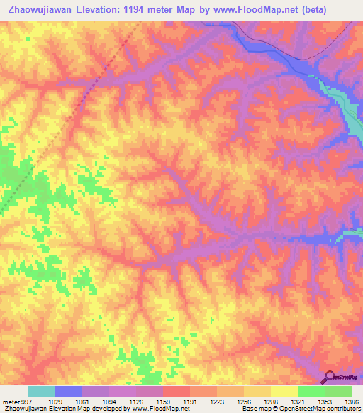 Zhaowujiawan,China Elevation Map