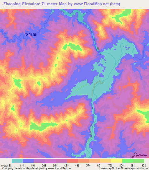 Zhaoping,China Elevation Map