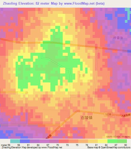 Zhaoling,China Elevation Map