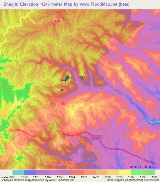 Zhaojin,China Elevation Map