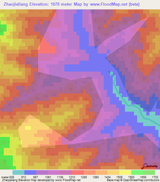 Zhaojialiang,China Elevation Map