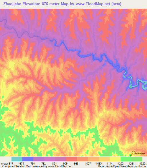 Zhaojiahe,China Elevation Map