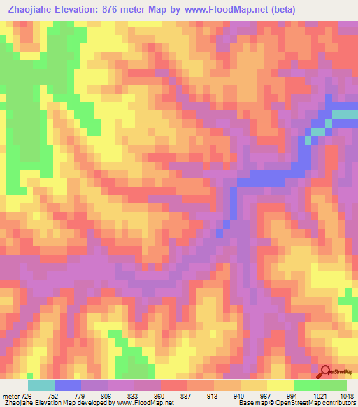 Zhaojiahe,China Elevation Map