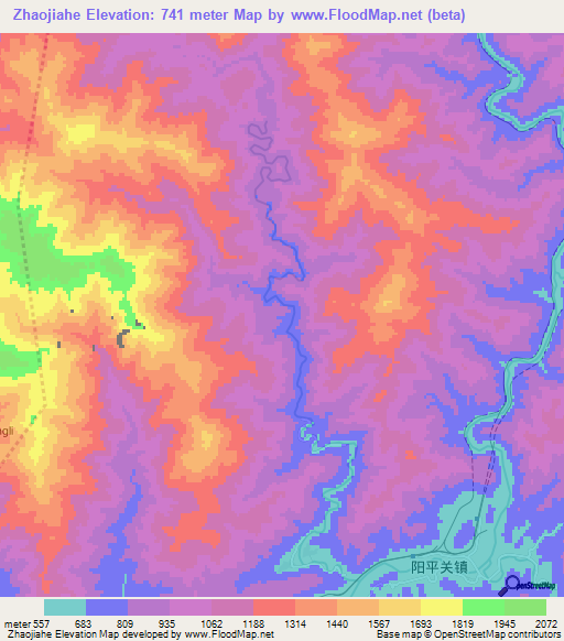 Zhaojiahe,China Elevation Map