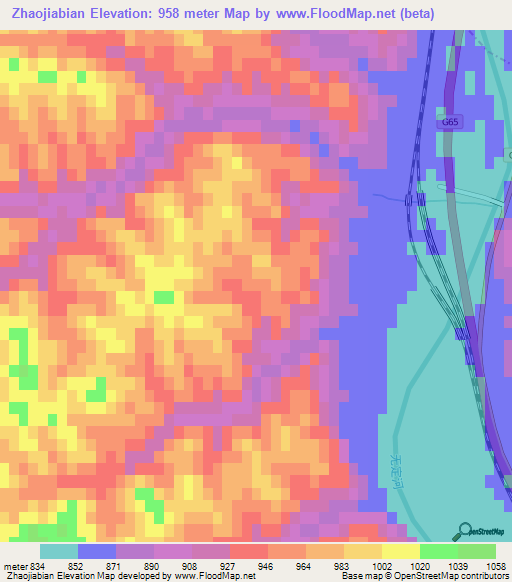 Zhaojiabian,China Elevation Map