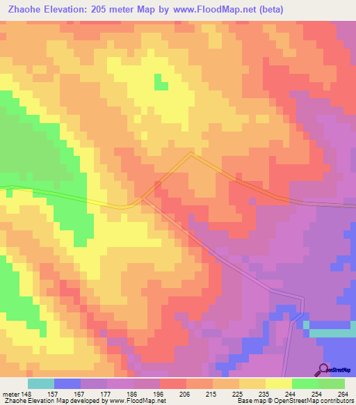 Zhaohe,China Elevation Map
