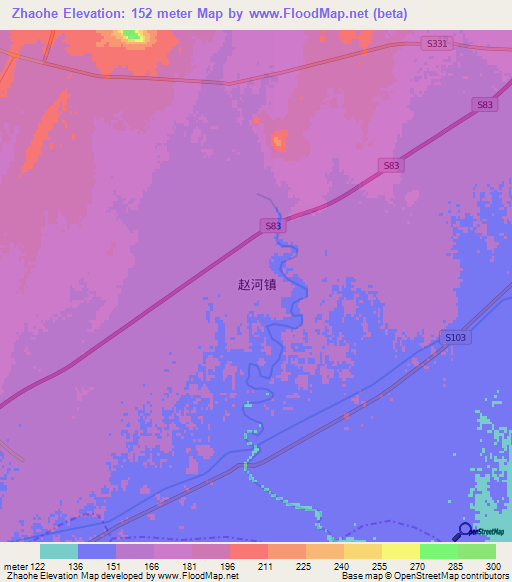 Zhaohe,China Elevation Map