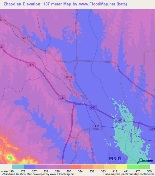 Zhaodian,China Elevation Map