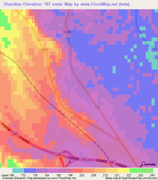 Zhaodian,China Elevation Map